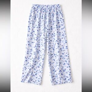 Saks Fifth Ave Linen Pants Woman Medium Floral Pull On Split Hem Artsy Coquette